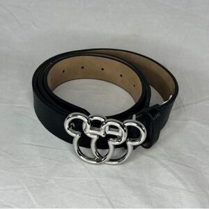 Disney Mickey Mouse Belt Black Silver Buckle Faux Leather‎ Women's Fashion Belt